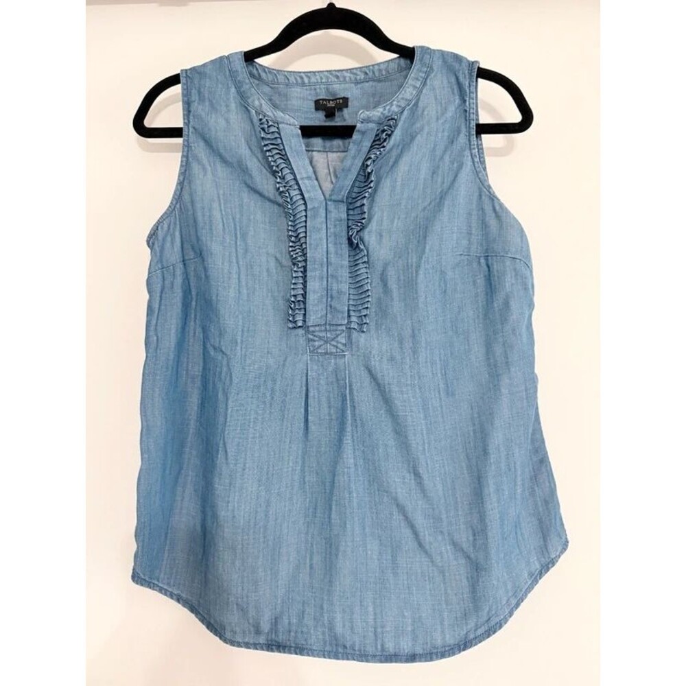 Talbots Petites Light Blue Chambray Sleeveless Top Blouse - Size MP